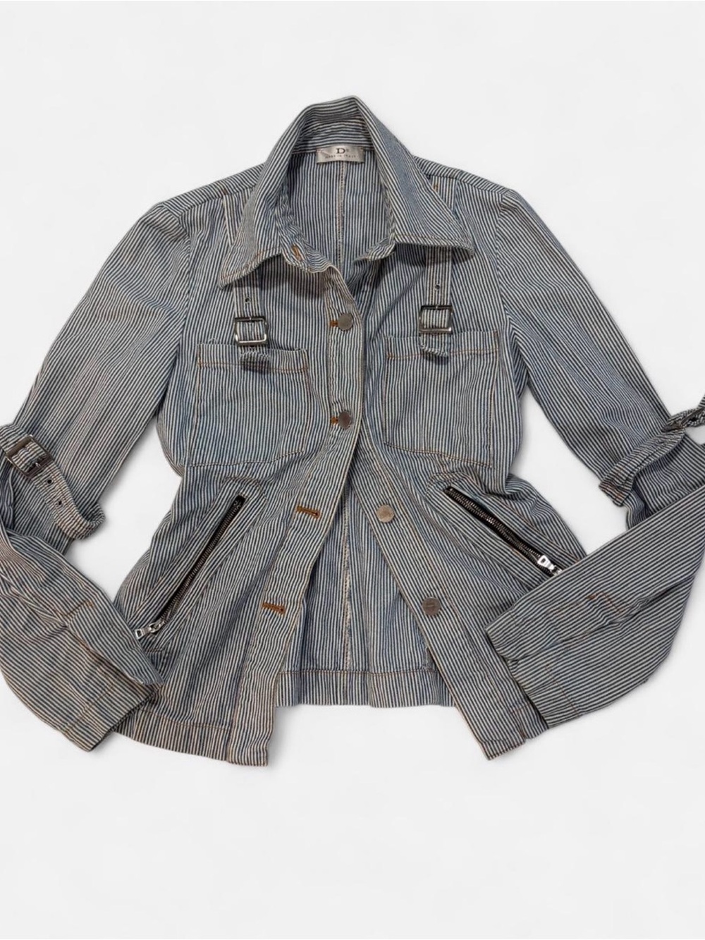 Y2K Italian Striped Utility Jacket in Blue-Gray - Picture 5 of 8